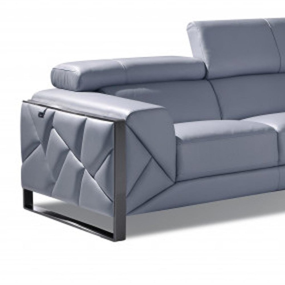 Two Piece Indoor Light Blue Italian Leather Five Person Seating Set