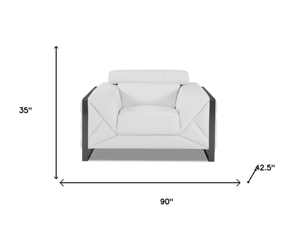 Three Piece Indoor White Italian Leather Six Person Seating Set