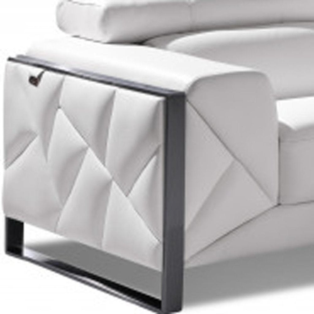Two Piece Indoor White Italian Leather Five Person Seating Set