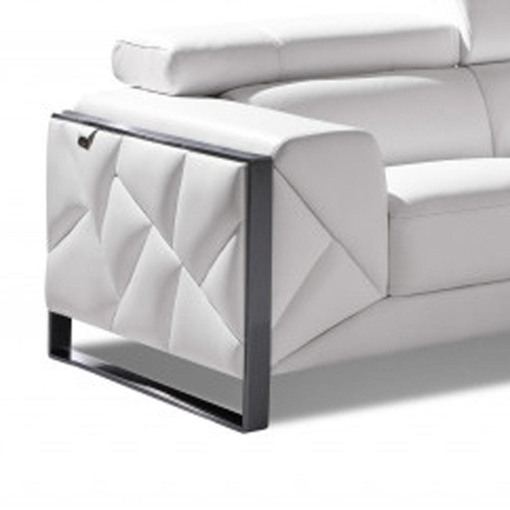 Two Piece Indoor White Italian Leather Five Person Seating Set