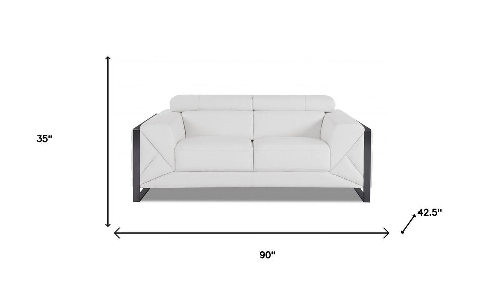 Two Piece Indoor White Italian Leather Five Person Seating Set