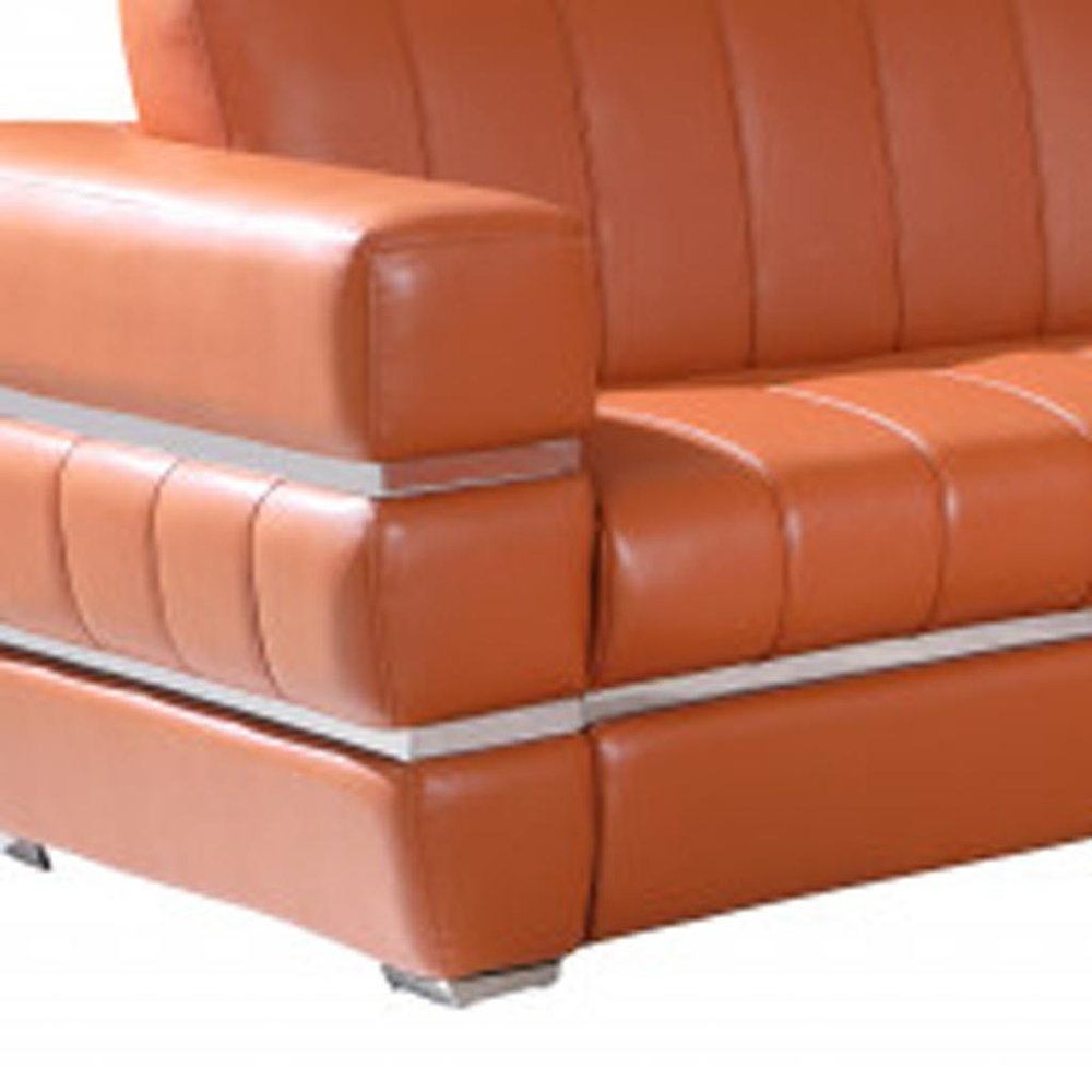 Two Piece Indoor Camel Italian Leather Five Person Seating Set