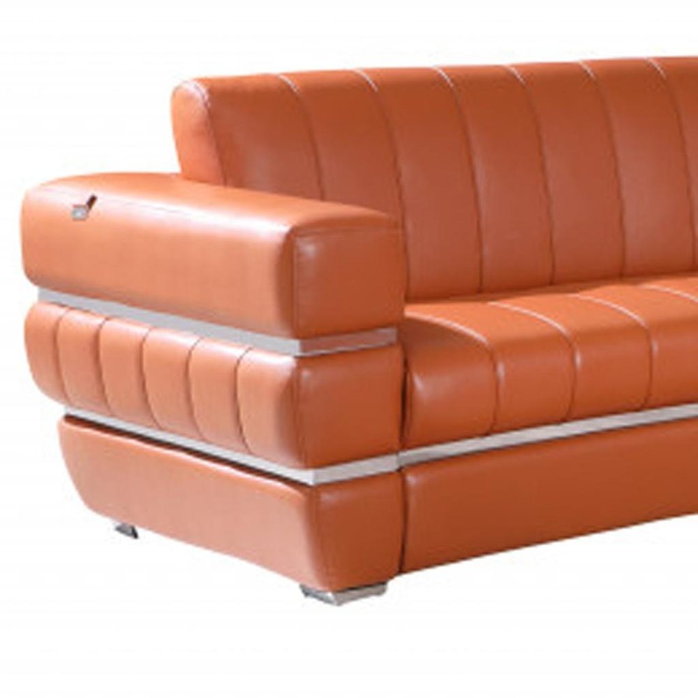 Two Piece Indoor Camel Italian Leather Five Person Seating Set