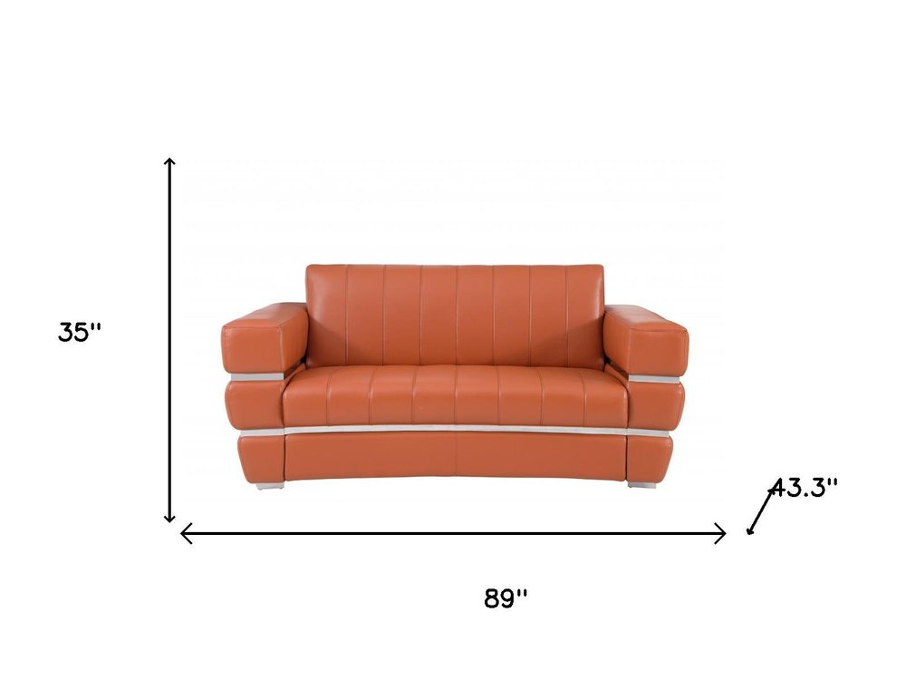Two Piece Indoor Camel Italian Leather Five Person Seating Set