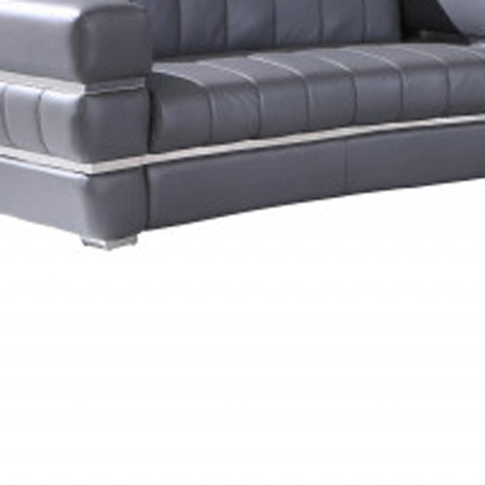 Three Piece Indoor Dark Gray Italian Leather Six Person Seating Set