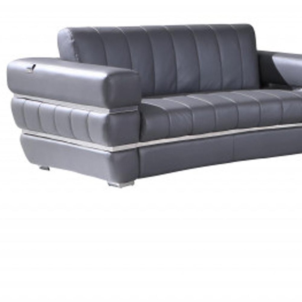 Three Piece Indoor Dark Gray Italian Leather Six Person Seating Set