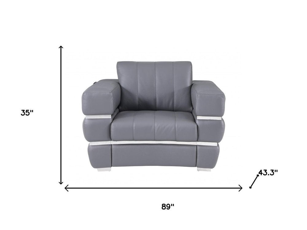 Three Piece Indoor Dark Gray Italian Leather Six Person Seating Set