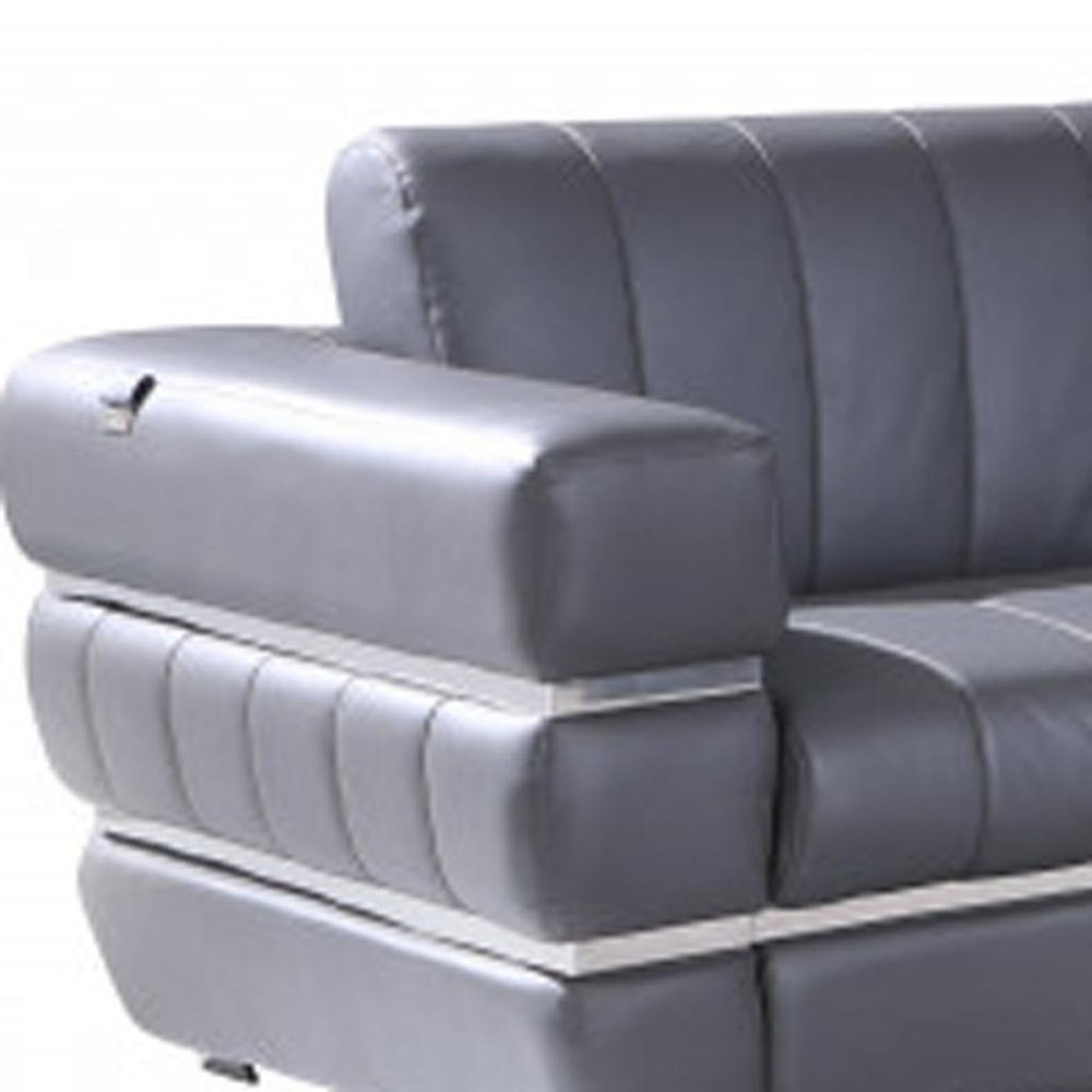 Two Piece Indoor Dark Gray Italian Leather Five Person Seating Set