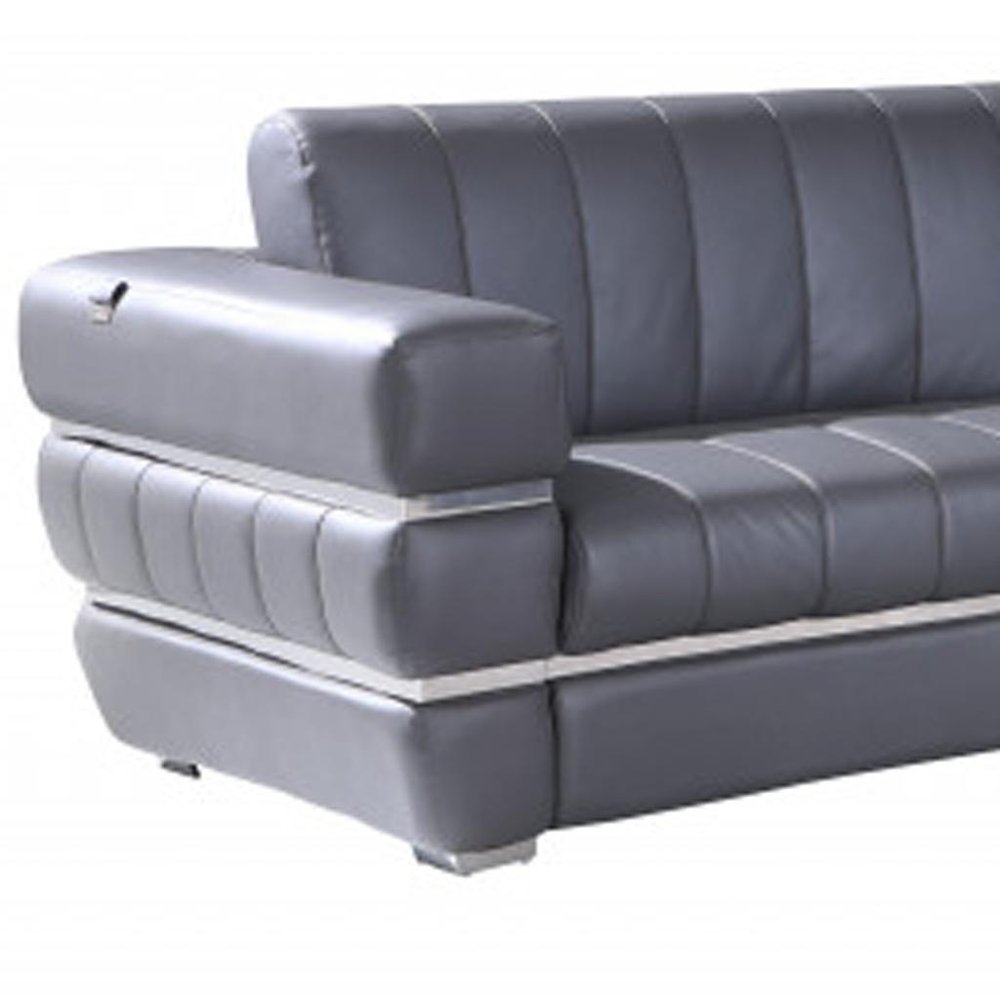 Two Piece Indoor Dark Gray Italian Leather Five Person Seating Set