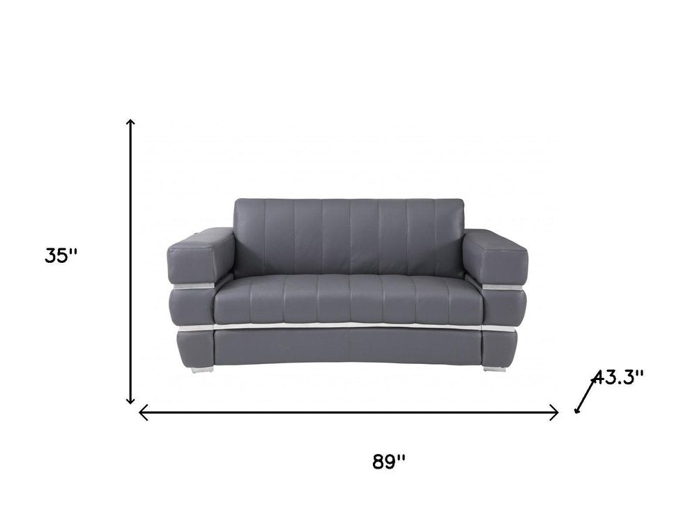 Two Piece Indoor Dark Gray Italian Leather Five Person Seating Set