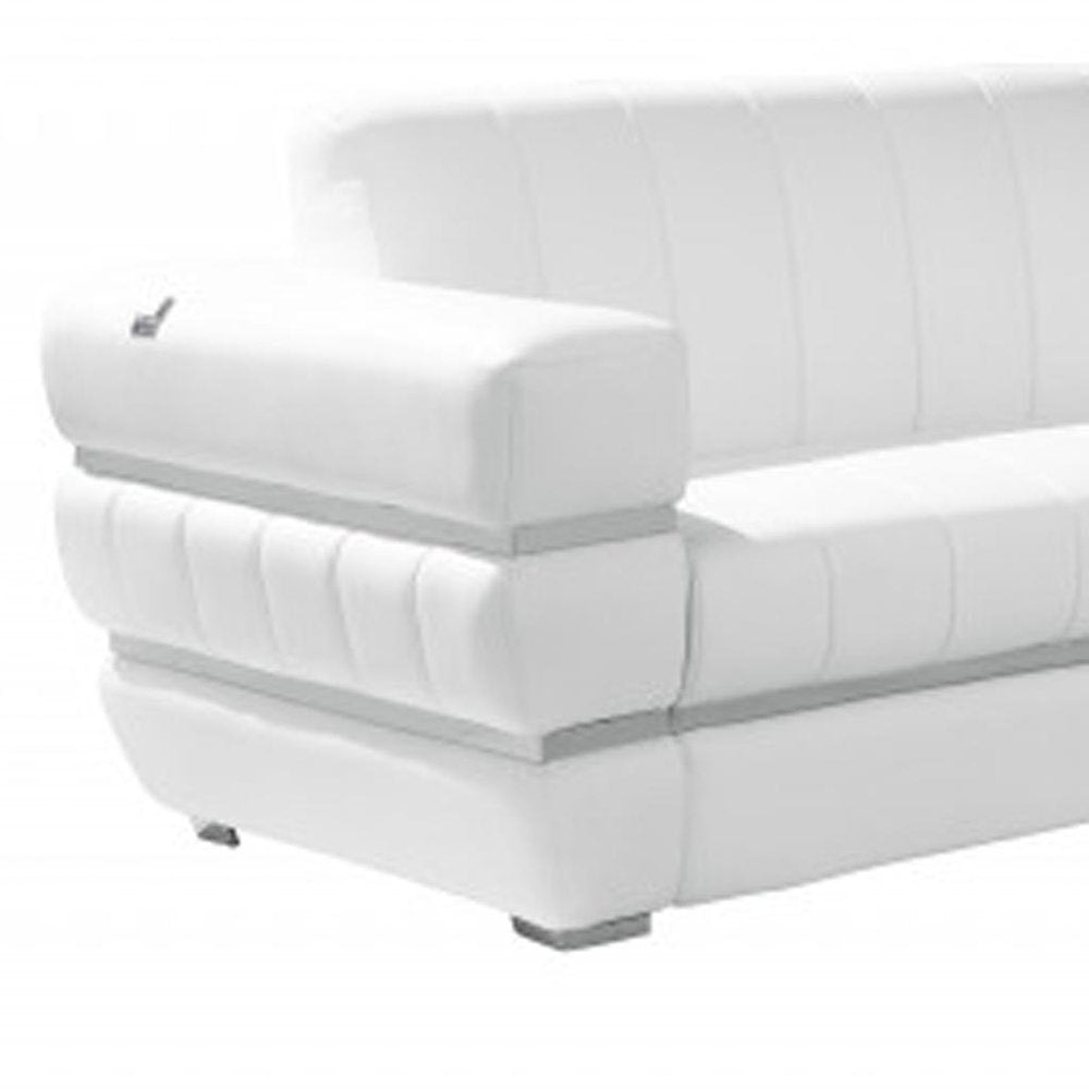 Two Piece Indoor White Italian Leather Five Person Seating Set
