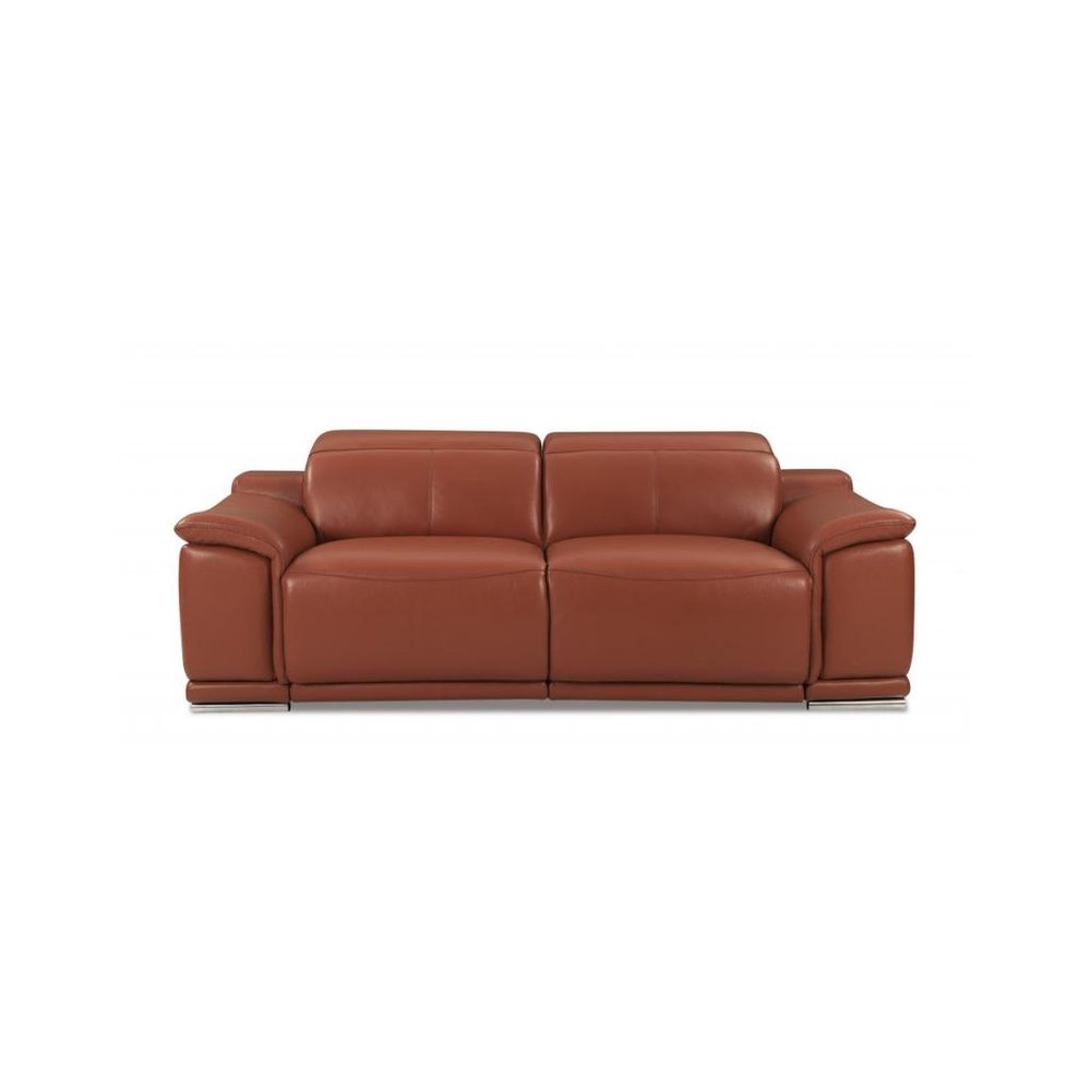 Two Piece Indoor Camel Italian Leather Five Person Seating Set