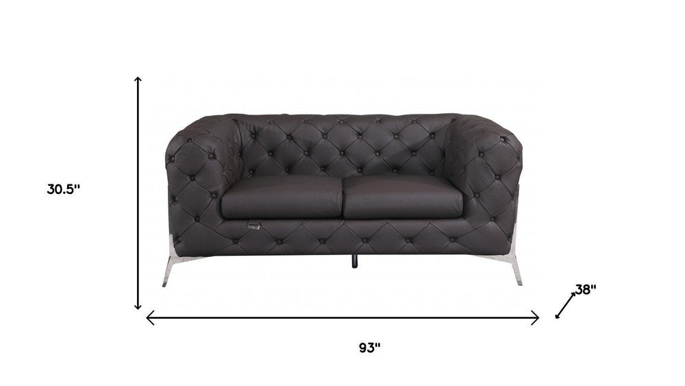 Two Piece Indoor Brown Italian Leather Five Person Seating Set