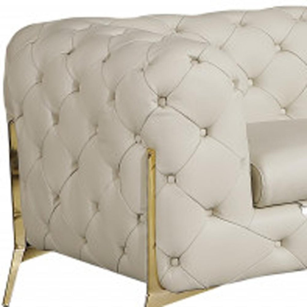 Two Piece Indoor Beige Italian Leather Five Person Seating Set
