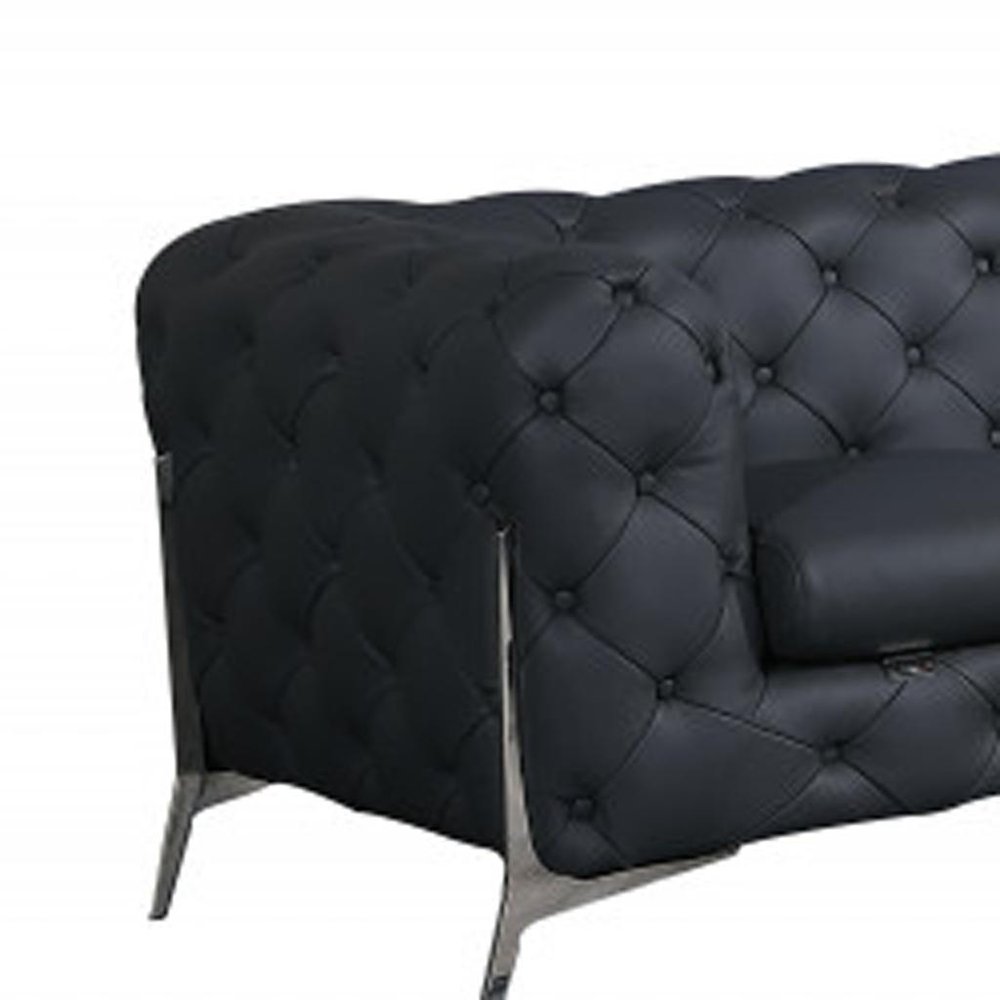 Two Piece Indoor Dark Gray Italian Leather Five Person Seating Set