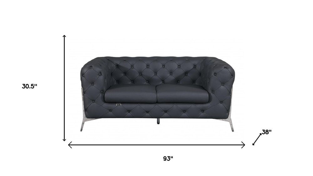 Two Piece Indoor Dark Gray Italian Leather Five Person Seating Set