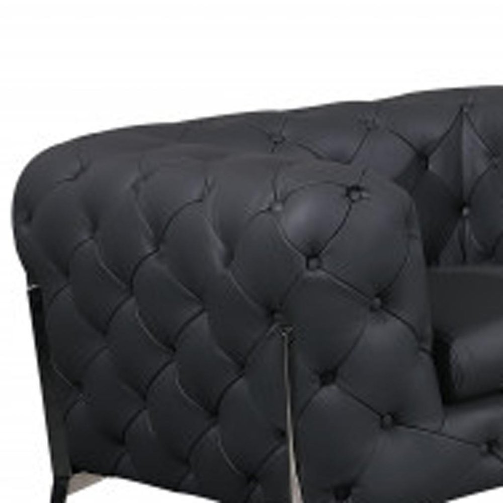 Three Piece Indoor Dark Gray Italian Leather Six Person Seating Set