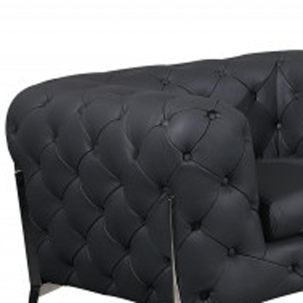 Three Piece Indoor Dark Gray Italian Leather Six Person Seating Set