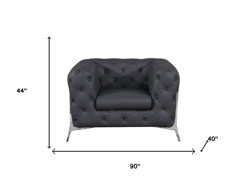 Three Piece Indoor Dark Gray Italian Leather Six Person Seating Set