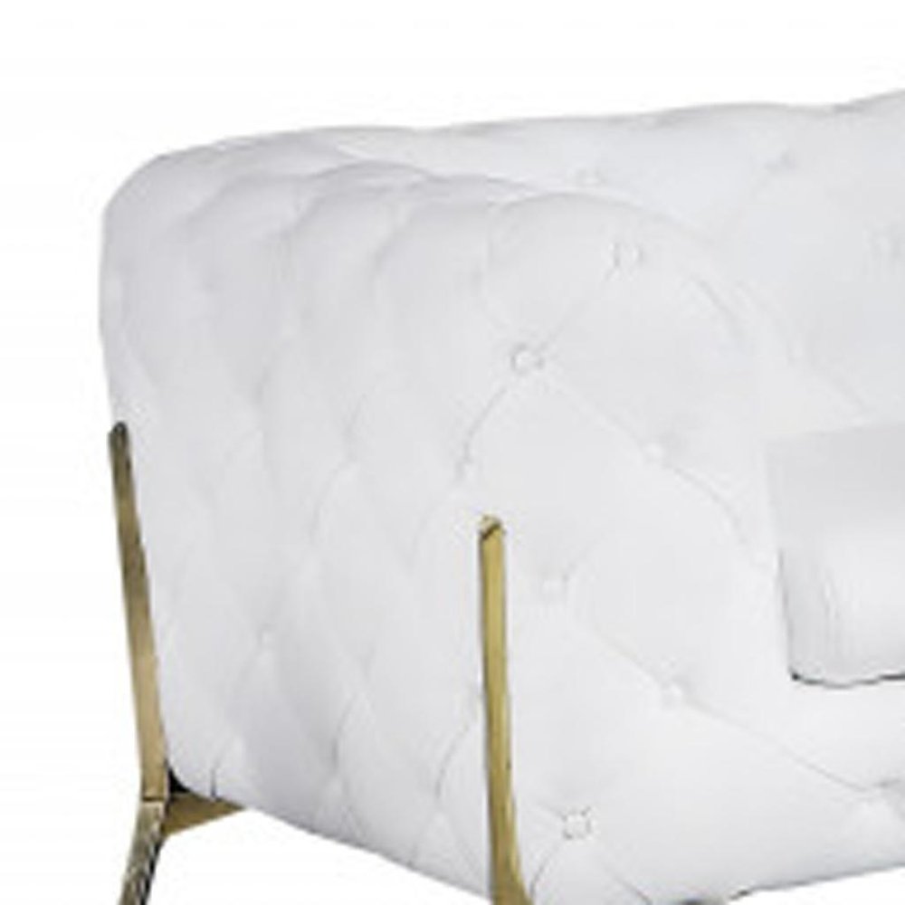 Two Piece Indoor White Italian Leather Five Person Seating Set