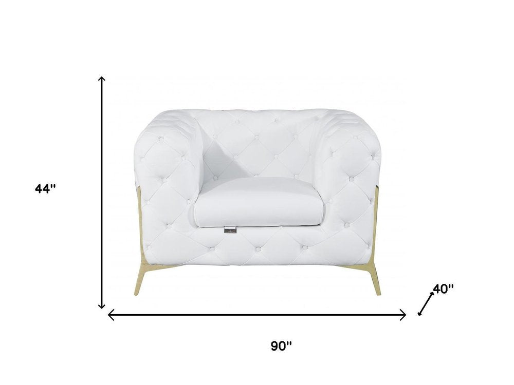 Three Piece Indoor White Italian Leather Six Person Seating Set
