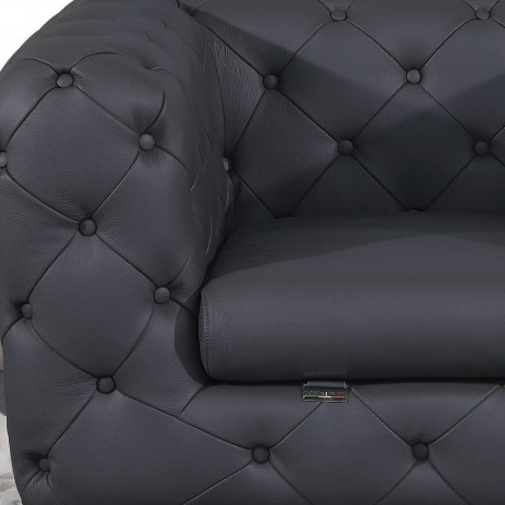 Three Piece Indoor Dark Gray Italian Leather Five Person Seating Set