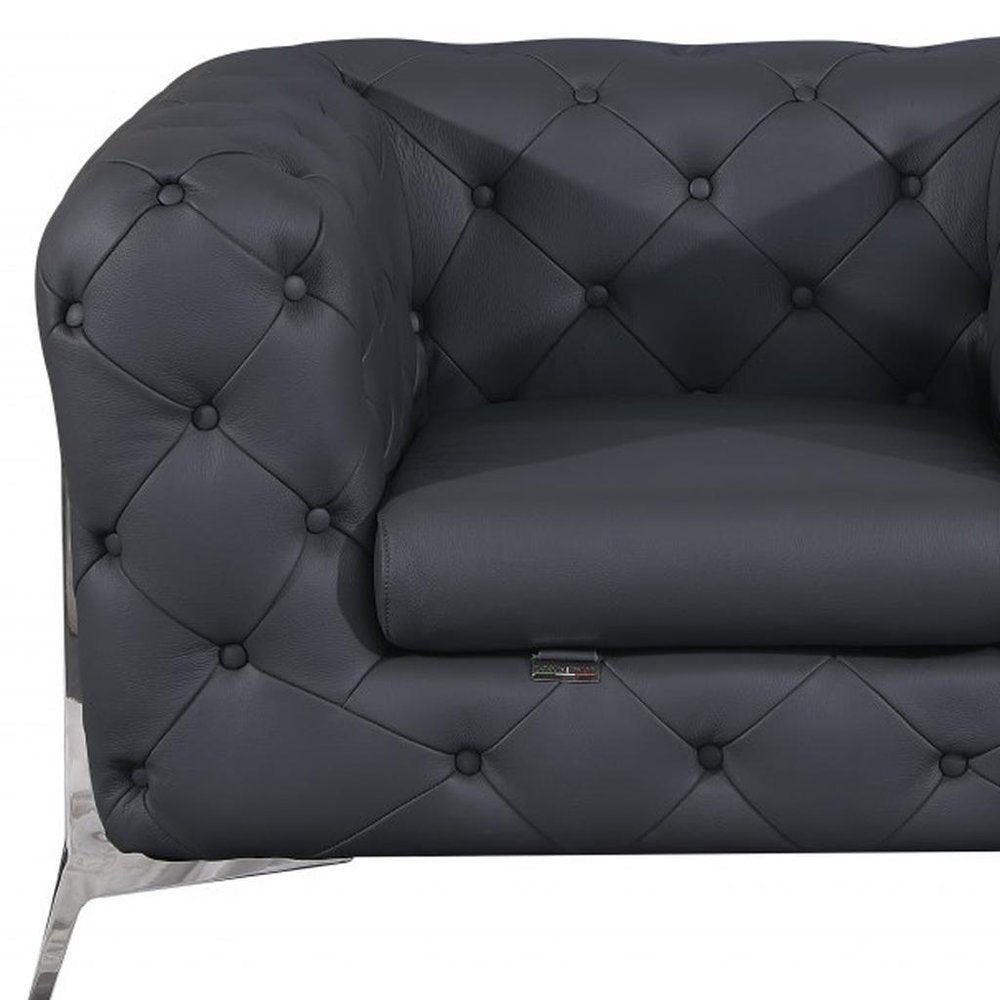 Three Piece Indoor Dark Gray Italian Leather Five Person Seating Set