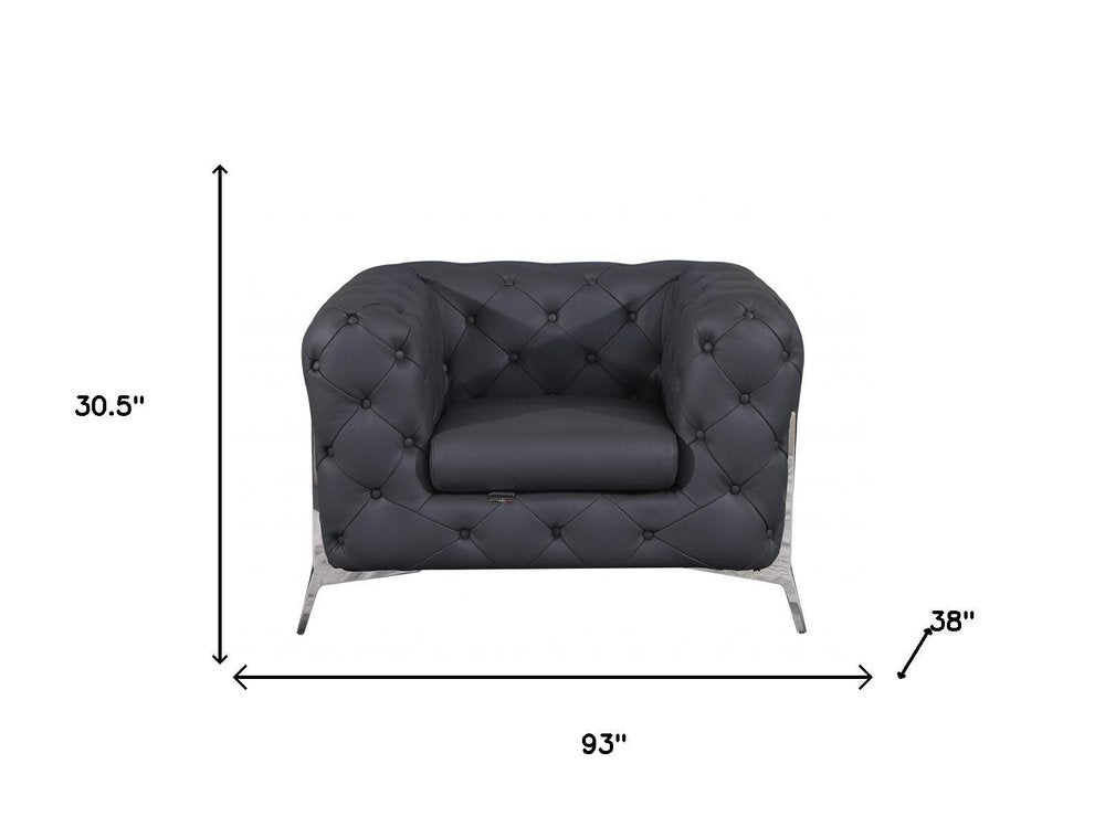 Three Piece Indoor Dark Gray Italian Leather Five Person Seating Set