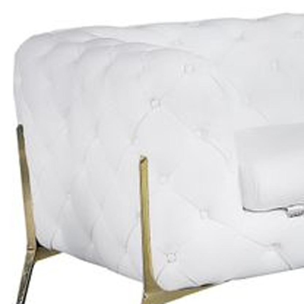 Three Piece Indoor White Italian Leather Five Person Seating Set