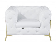 Three Piece Indoor White Italian Leather Five Person Seating Set