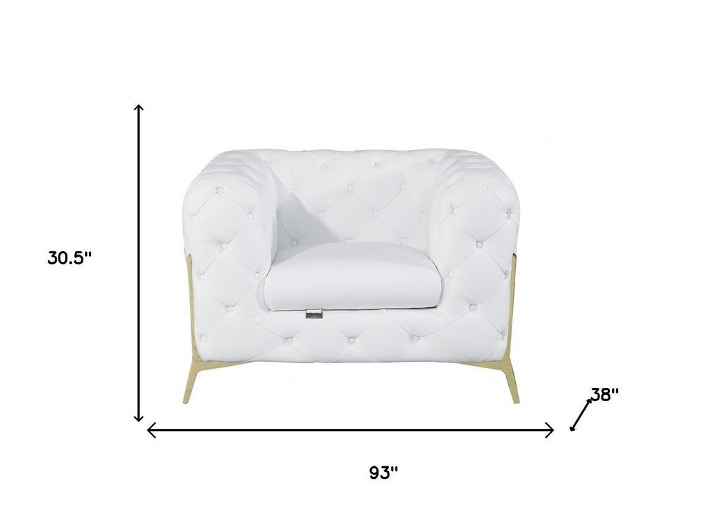 Three Piece Indoor White Italian Leather Five Person Seating Set