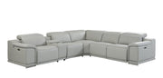Light Gray Italian Leather Power Reclining U Shaped Six Piece Corner Sectional With Console