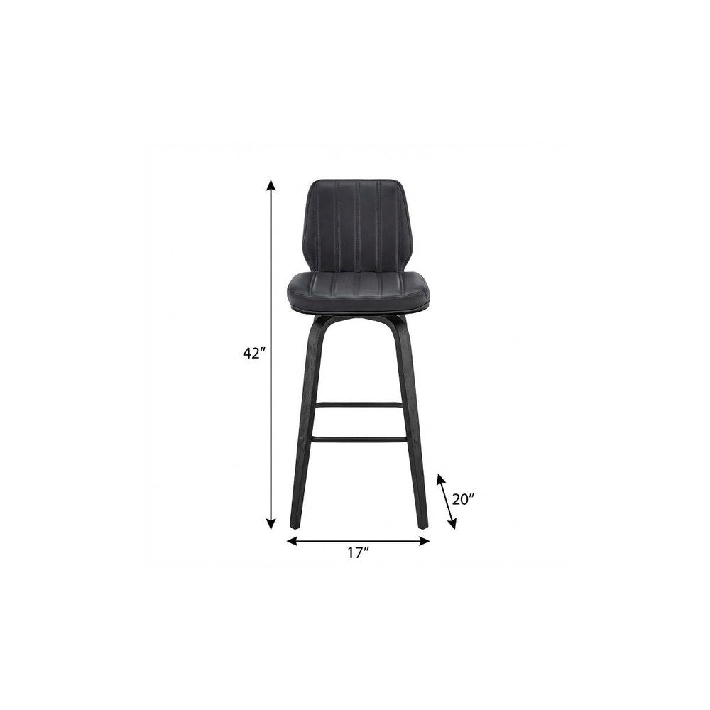 31" Gray And Black Faux Leather And Iron Swivel Bar Height Bar Chair