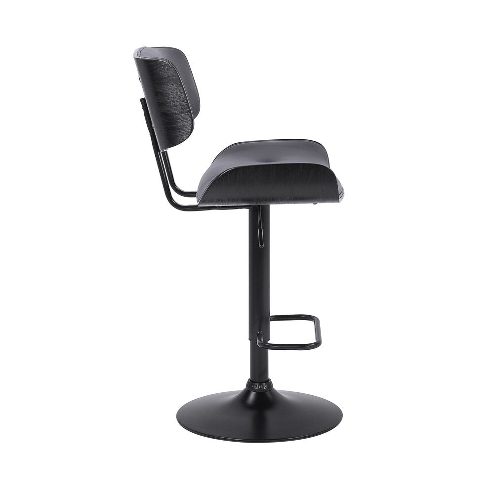 Gray and Black Iron and Faux Leather Adjustable Height Swivel Bar Chair