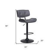 Gray and Black Iron and Faux Leather Adjustable Height Swivel Bar Chair