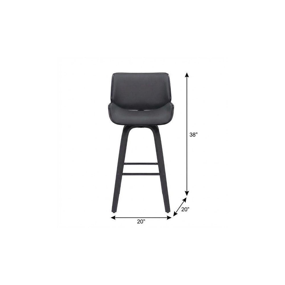 26" Gray And Black Faux Leather And Iron Swivel Counter Height Bar Chair
