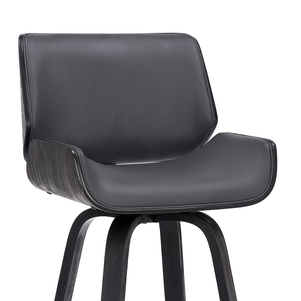 30" Gray and Black Faux Leather and Iron Bar Height Swivel Bar Chair
