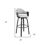 30" Gray and Black Fabric and Iron Low Back Bar Height Swivel Bar Chair