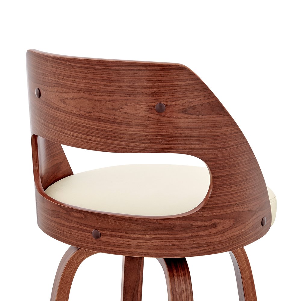 30" Cream and Brown Faux Leather Swivel Bar Chair