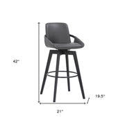 31" Gray and Black Fabric and Iron Bar Height Swivel Bar Chair