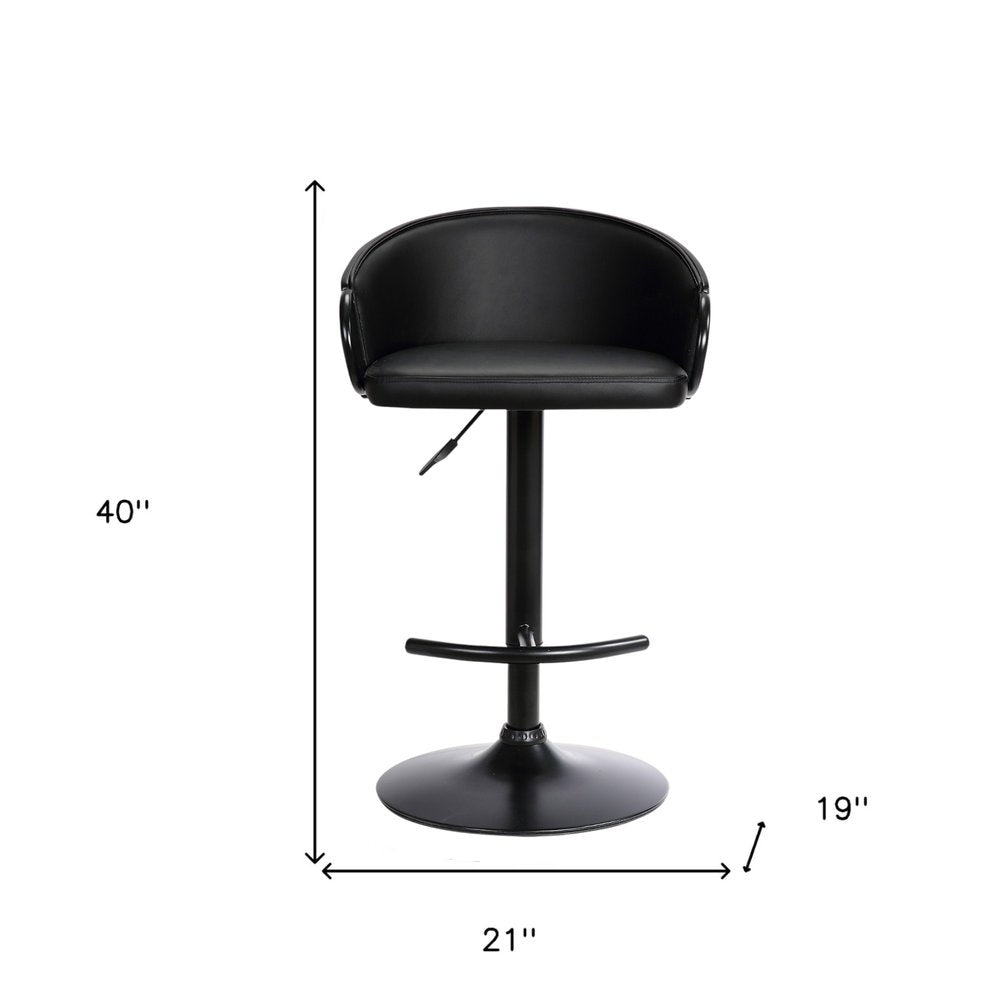 Black Faux Leather and Iron Low Back Adjustable Height Swivel Bar Chair