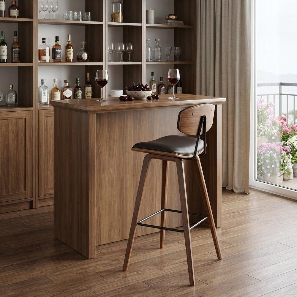 29" Brown Faux Leather Low Back Bar Height Bar Chair