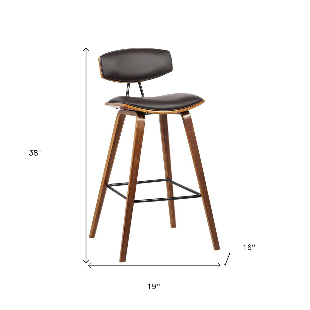 29" Brown Faux Leather Low Back Bar Height Bar Chair