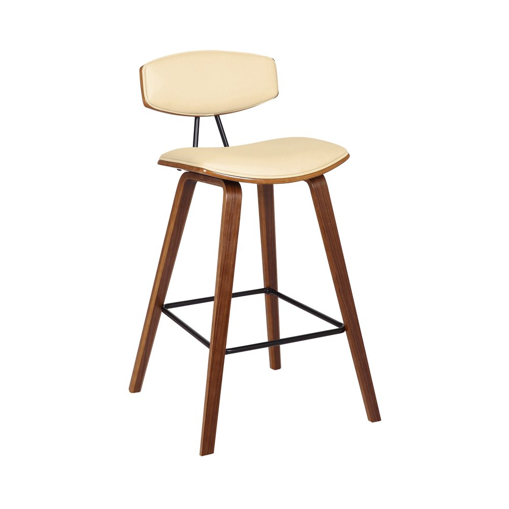 26" Cream and Brown Fabric and Iron Low Back Counter Height Bar Chair