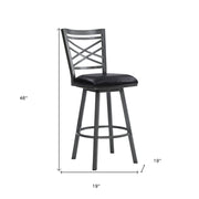 30" Black Faux Leather and Iron Bar Height Swivel Bar Chair