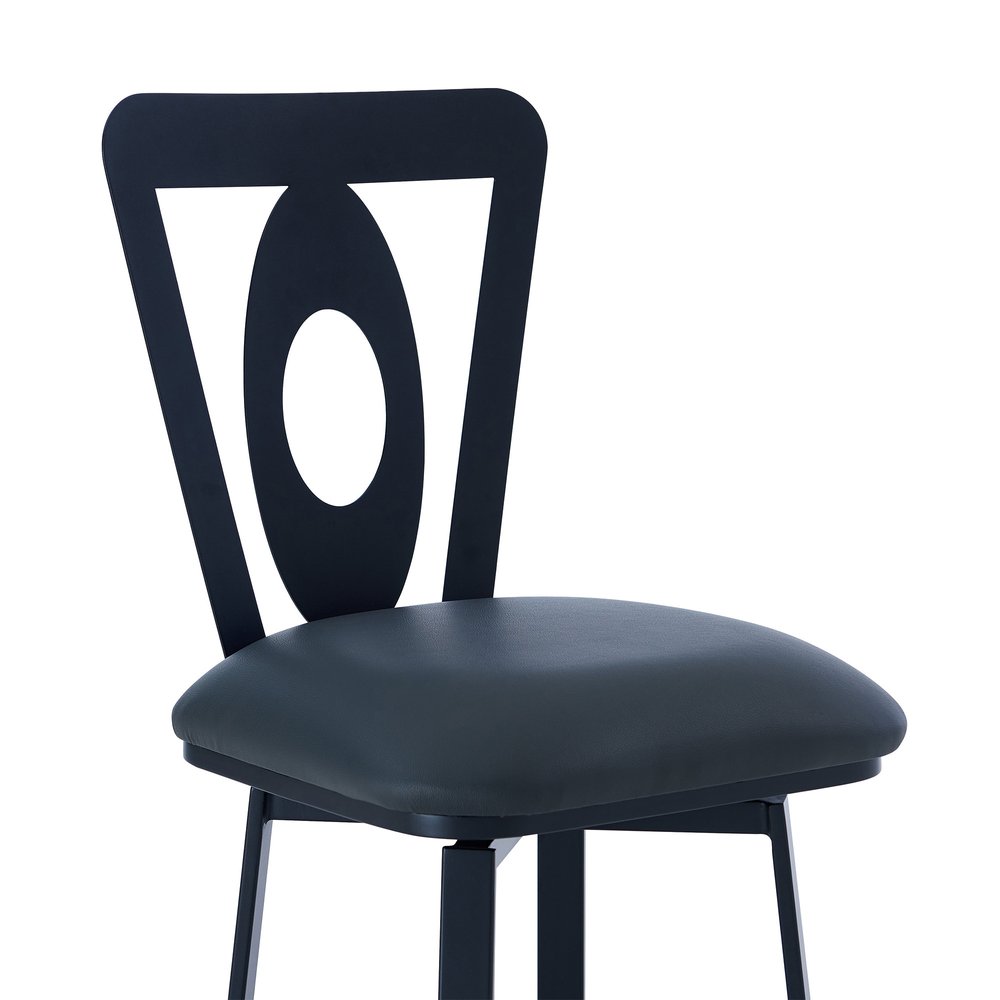 26" Gray And Black Faux Leather And Iron Swivel Counter Height Bar Chair