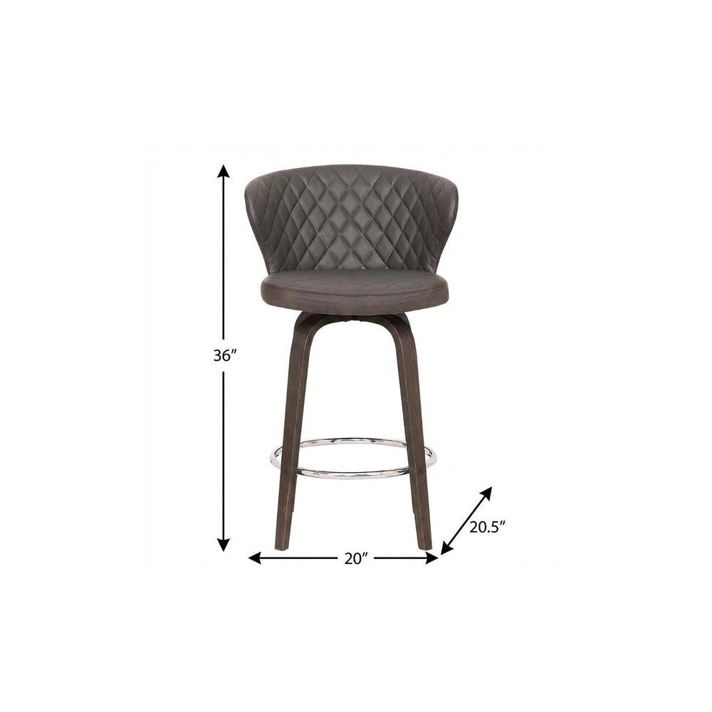 26" Brown Faux Leather And Iron Swivel Low Back Counter Height Bar Chair