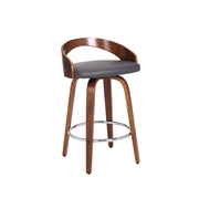 26" Gray and Brown Faux Leather and Iron Low Back Counter Height Swivel Bar Chair
