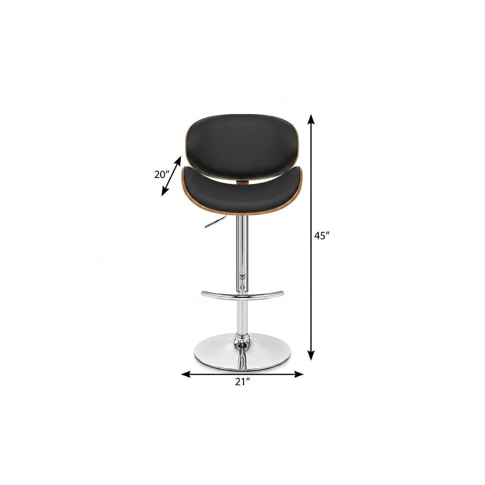 25" Black And Silver Faux Leather And Solid Wood Swivel Low Back Adjustable Height Bar Chair