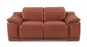 72" Camel And Silver Italian Leather Power Reclining Loveseat